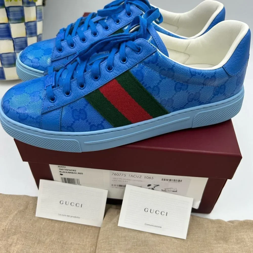 Men's Gucci ace crystal canvas low top sneakers size 7 fits 8US made in Italy